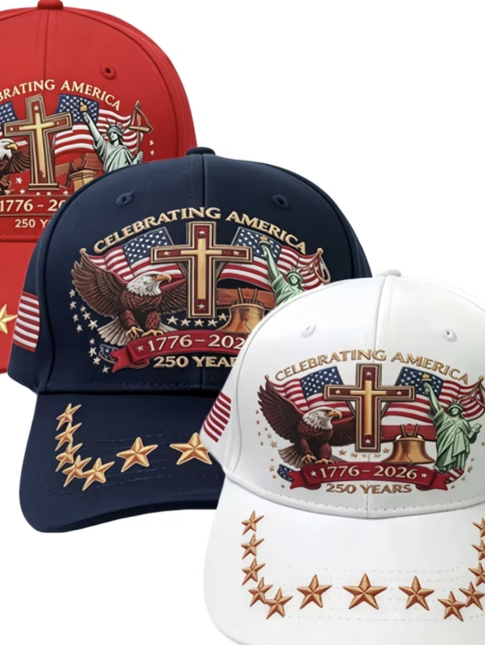 Celebrating America 1776–2026 Patriotic Snapback Hat Eagle Cross USA Cap, T18MIS